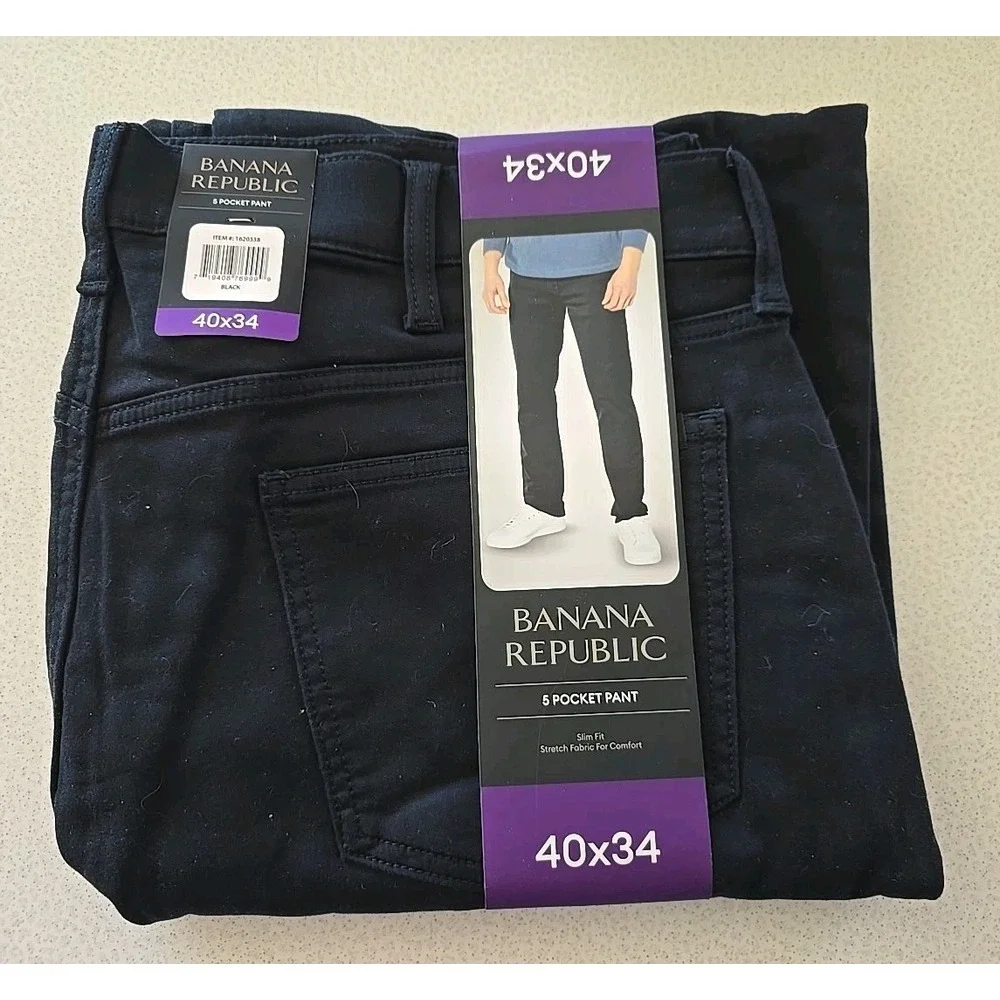 Banana Republic‎ Men's Stretch Slim Fit 5 Pocket Pants Black Size 40x34